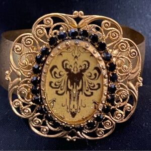 Disney Couture Haunted Mansion Gold Cuff Bracelet Wallpaper Rare Jewelry